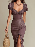 Colette | Sculpted Ruffle Slit Dress
