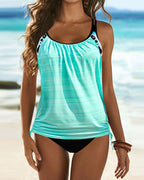 August - Solid Color Tankini with Leopard Print