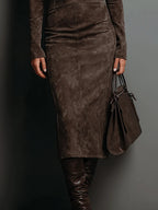 Robine | Long Sleeve Suede Midi Dress