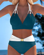 Lily | High Waisted Double Strap Swimsuit with Contrast Color