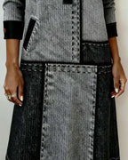 Dress Button Flip V-neck Color Block Modern