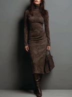 Robine | Long Sleeve Suede Midi Dress