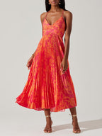 Heather | Coastal Chic Elegant Floral Print Pleats Midi Dress Collection