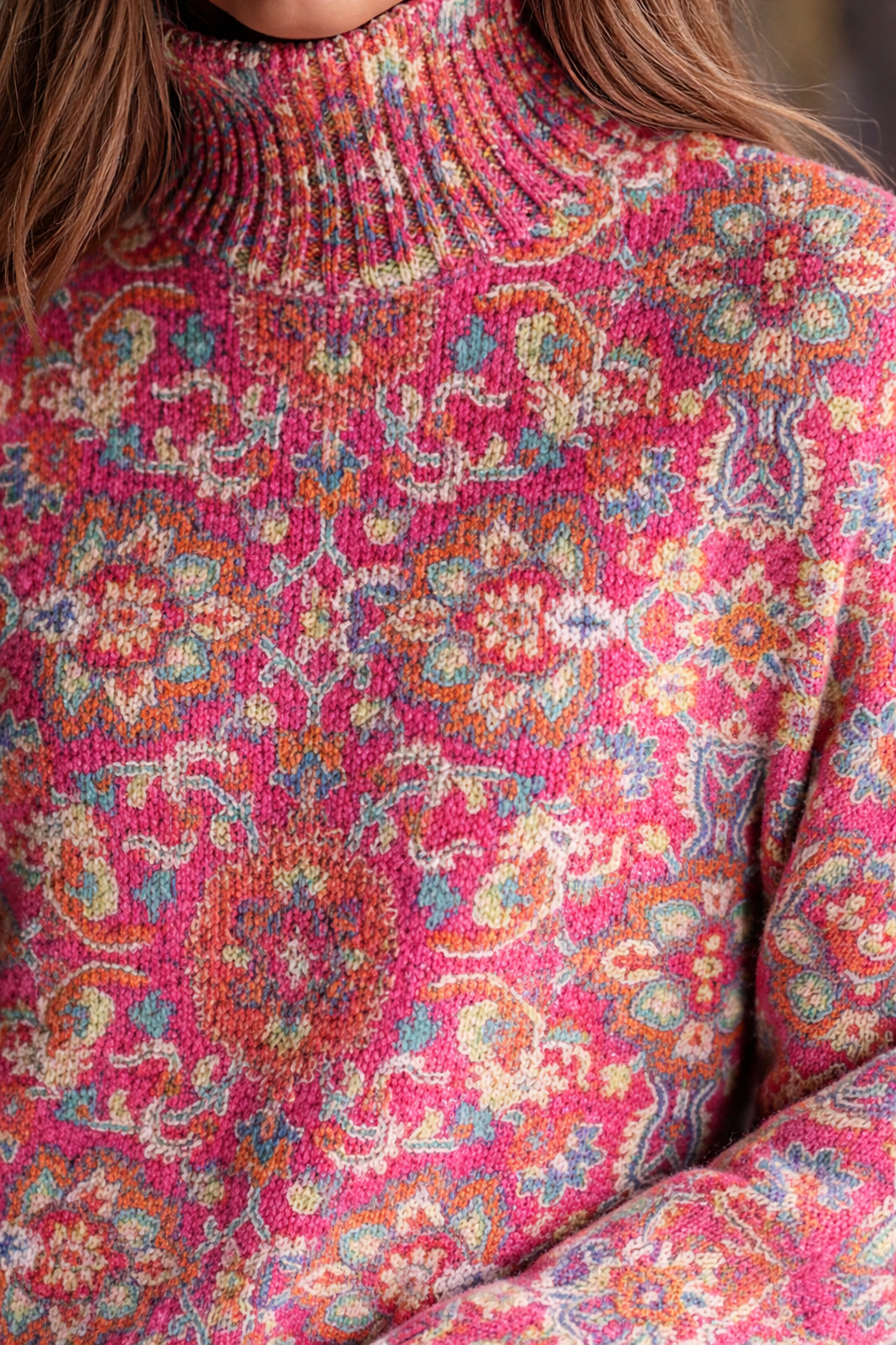 Anna | Retro Ethnic Floral Turtleneck