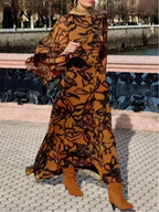 Ashley | Beach Glam Brown long printed dress