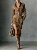 Valentina | Suede Belted Shirt Dress