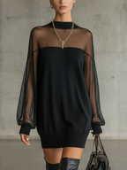 Daisy | Black Mesh Sleeve High‑Neck Midi Dress