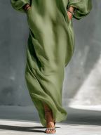 Anika | Green Off-Shoulder Puff Sleeve Maxi Dress