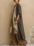 Sophie | Dark Gray & Brown Tribal Print Three-Piece Set