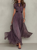 Julie | Chiffon Lace Trim Maxi Dress