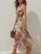 Elise | Soft Floral Halter Maxi Dress