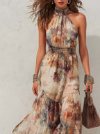 Elise | Soft Floral Halter Maxi Dress