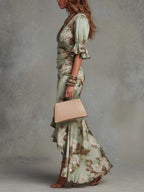 Aveline | Ruched Floral Slit Dress