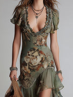 Elowen | Vintage Floral Ruffle Dress