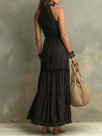 Susie | Bohemian High-necked Ruffled Lace Maxi Dress