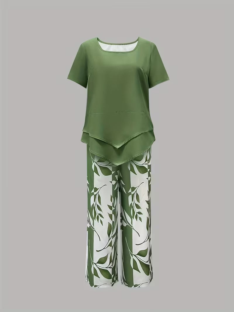 Vesra | Casual Leaf Print Two Piece Set