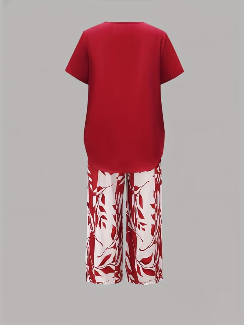 Vesra | Casual Leaf Print Two Piece Set