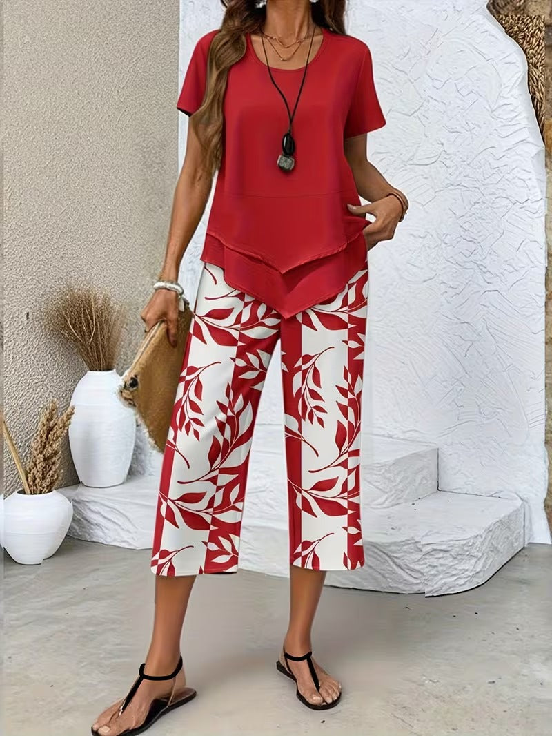 Vesra | Casual Leaf Print Two Piece Set