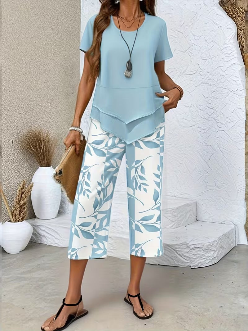 Vesra | Casual Leaf Print Two Piece Set