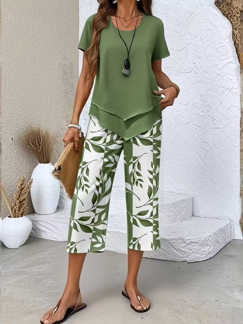 Vesra | Casual Leaf Print Two Piece Set