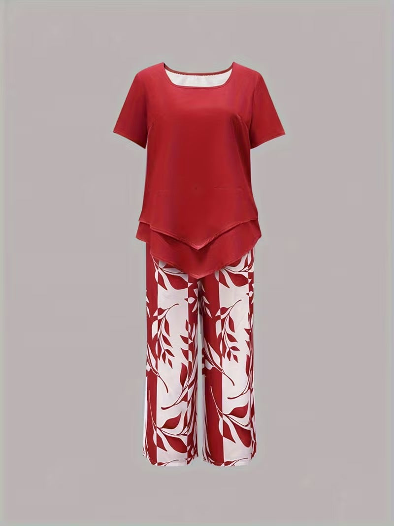 Vesra | Casual Leaf Print Two Piece Set