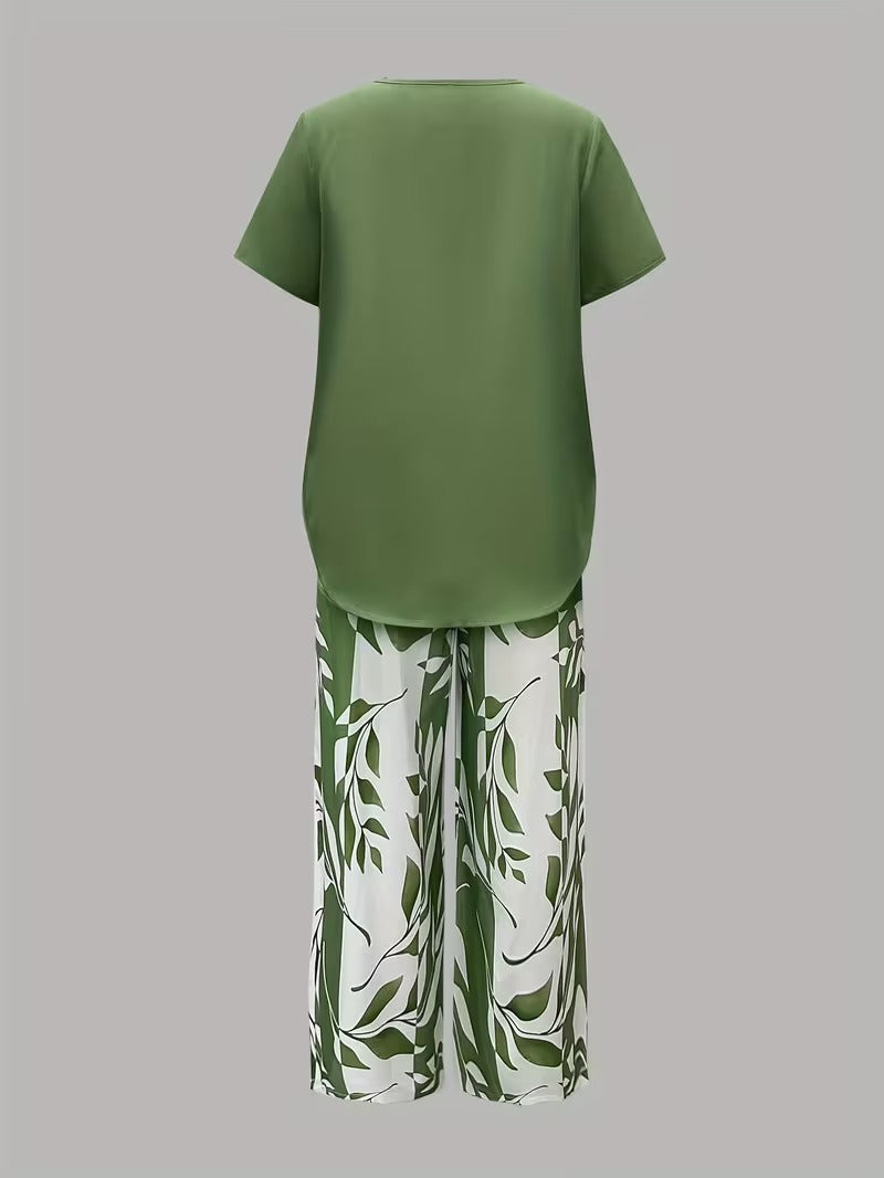 Vesra | Casual Leaf Print Two Piece Set